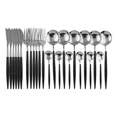 (black,silver) 24pcs Black Gold Dinnerware Set Stainless Steel Cutlery Set Kitchen Fork Knife Sp