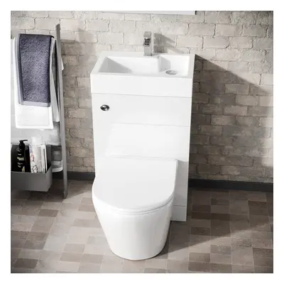 500mm Gloss White Two-In-One Combined Wash Basin & Toilet Space Save