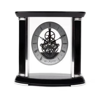 WILLIAM WIDDOP Piano Finish Wooden Skeleton Mantel Clock