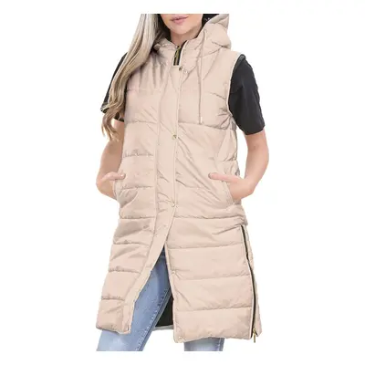 (XL, Stone) Ladies Oversized Gilet Long Line Style Jacket