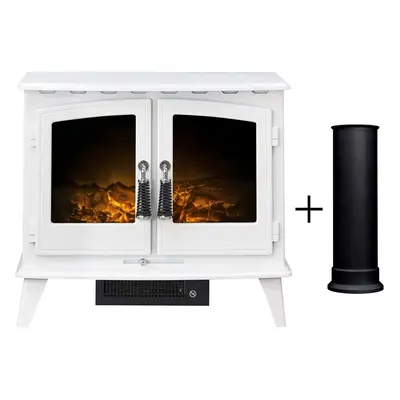 Adam Woodhouse Electric Stove in Pure White with Straight Stove Pipe in Black