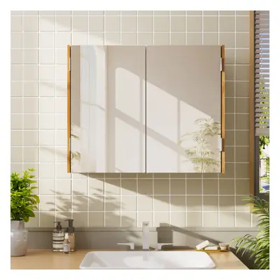 60x20x48cm Wall-Mounted Bathroom Mirror Cabinet with Bamboo Frame