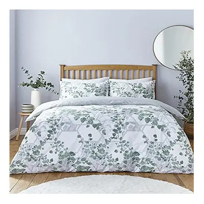 Silentnight Sustainable Leaf Geo Reversible Sage Green Super Soft Easy Care Cotton Duvet Cover Q