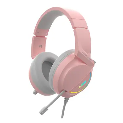 (Pink) Game Headphone USB Wired 7.1 Channel Surounding Sound Bass Gaming Headset with Mic for Co