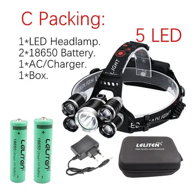 (Zoom, C Packing -5LED) Rechargeable zoom led headlamp Fishing headlight Torch Hunting head lamp