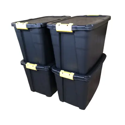 4 x 60L Heavy Duty Storage Tubs Sturdy, Lockable, Stackable and Nestable Design Storage Chests w