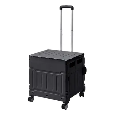 Black 75L Collapsible Rolling Utility Crate Garden Trolley