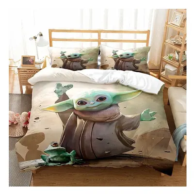 (4, Double-200x200cm) Star Wars Yoda Bedding Kids Single Double 3D Duvet Cover Set