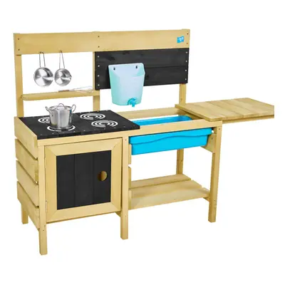 TP Toys Deluxe Wooden Mud Play Kitchen With Refillable Water Butt and Tap Painted Hobs Blackboar