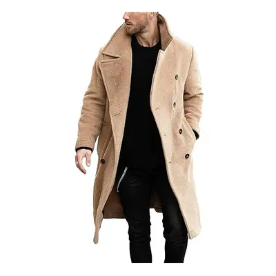 (M, Cream) Mens Long Lapel Double Breasted Wool Trench Coat Smart Business Winter Jacket Overcoa