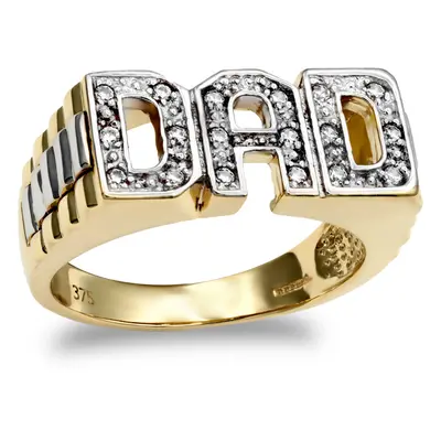 (T) Jewelco London Men's Solid 9ct Yellow Gold White Round Brilliant Cubic Zirconia Brick Link S