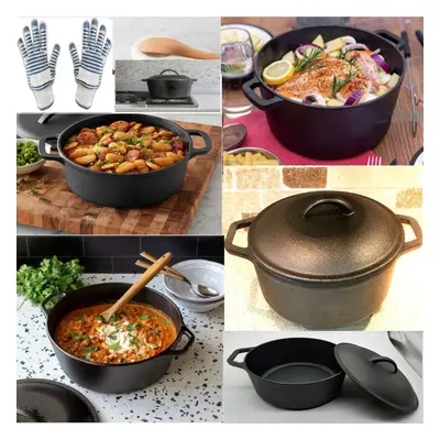 VGÂ® Pre-Seasoned Cast Iron Dutch Oven 4.7L with Lid & Oven Gloves