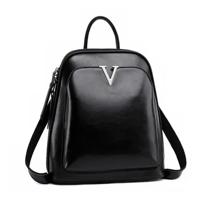 (black, 26cm*10cm*28cm) Women&apos;s Leisure Fashion Retro Leather Oil Wax Cow Leather Backpack