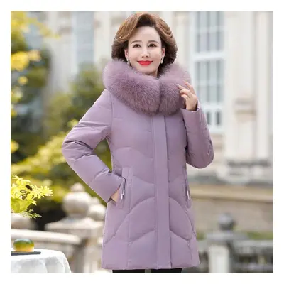 (purple, 6XL) Real Fur Collar Middle-aged Women&apos;s Winter Down Coats Plus Size White Duck Do