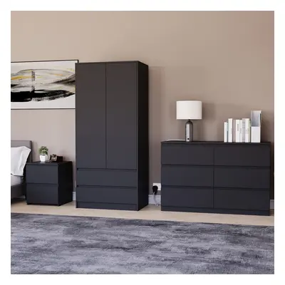 (Black) Denver Piece Bedroom Set Wooden Chest Wardrobe