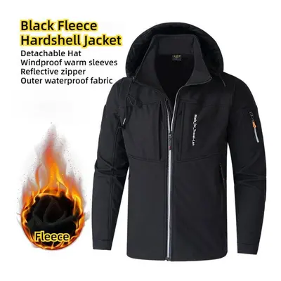 (black, XL) Kb Men&apos;s Outdoor Jackets Fleece Lining Windbreaker Waterproof Winter Warm Jacke