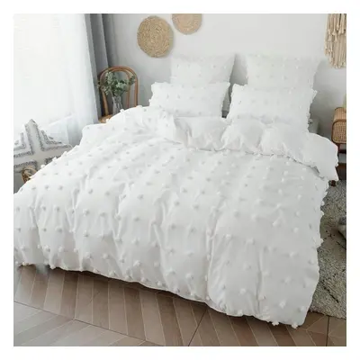 (white, 260*230cm) Solid Color Cut Flowers Balls Duvet Cover Bedcovers Simple White Grey Bedding