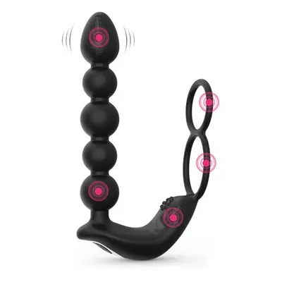 (black) Anal Plug With Ring And Bead Rechargeable Vibrator Waterproof Prostate Massager, Ejacula