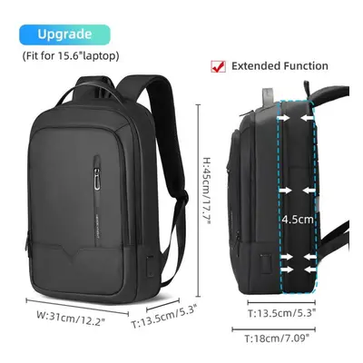 (black) Backpack Men&apos;s Expandable Laptop Backpack 15.6 Inch Waterproof Rucksack Travel Back