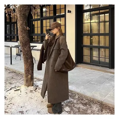 (coffee, XL) Winter Woolen Coat Women&apos;s High-end Fashionable Casual Overcoat Loose Style