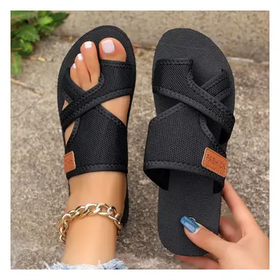 (black, 36) Summer Large Size Women Flat Sandals Premium Orthopedic Open Toe Sandals Vintage Ant