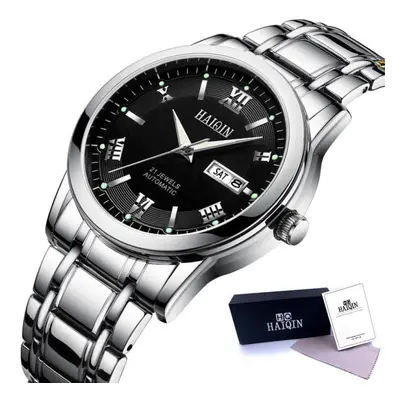 (silver,black) Haiqin Mens Business Watches Luxury Automatic Mechanical Watch