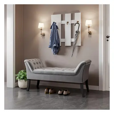 Grey Armed Velvet Buttoned Bed Bench