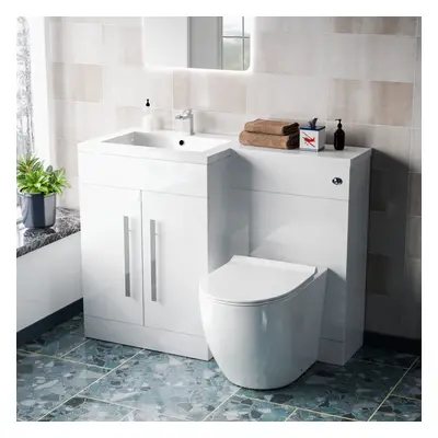 Alaska White Flat Pack Left Hand Vanity Basin Unit, WC, Back To Wall Toilet