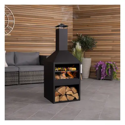 CHARLES BENTLEY Iron And Black Powder Coated Steel 118cm BBQ & Chimenea, Heater, Wood And Charco