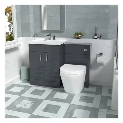 Nes Home 1100mm Dark Grey Basin Vanity Unit & Rimless Back To Wall Toilet