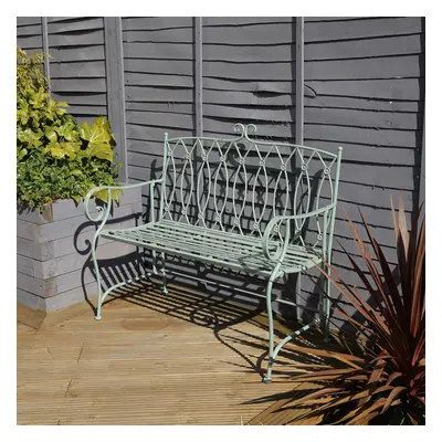 Charles Bentley Decorative Wrought Iron Outdoor Rustic Bench Garden Seater with Elegant Curved A