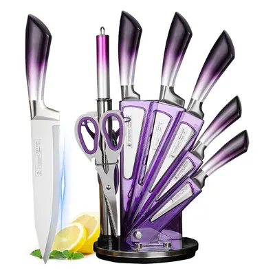 9-Pieces Purple Gradient Handle Stainless Steel Chef Knife Set, Ultra Sharp Non-Stick Cooking Kn