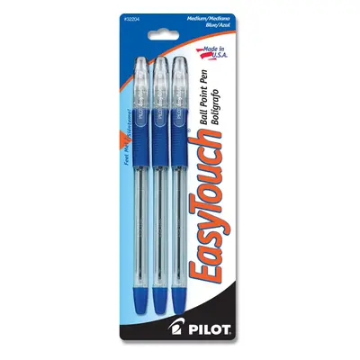 PILOT EasyTouch Ballpoint Stick Pens Medium Point Blue Ink 3-Pack (32204)