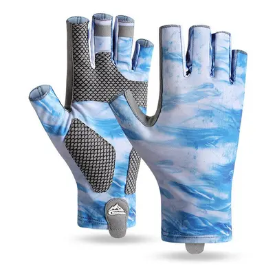 (Sky Blue, XL) Fishing Gloves for Men Fingerless Cycling Gloves Non-slip Outdoor Sports Sunscree