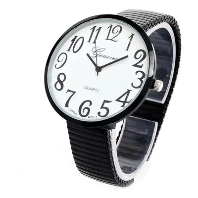 Black Super Large Face Flat Stretch Band Easy to Read Watch