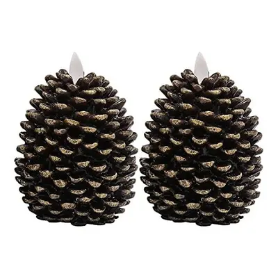 Eldnacele LED Pine Cone Candles Moving Wick, Battery Operated Flameless Candles with Timer Unsce