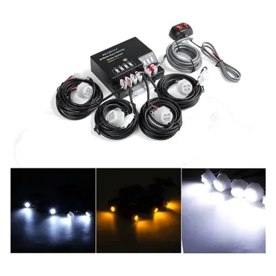 4 LED Bulbs Hide Away Emergency Hazard Warning Flash Strobe Light Kit 80W 12V Universal