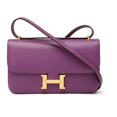 (Purple) H-buckle Kangkang bag European and American fashion 26cm palm print high-end small squa