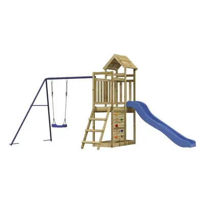 (solid impregnated pinewood) vidaXL Playhouse Climbing Frame with Slide Swing Rockwall Kids Soli