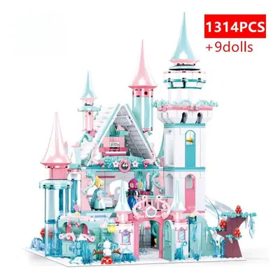 (as the picture) Girl Princess Snow Queen Magical Ice Castle Building Blocks Friends Carriage Fi