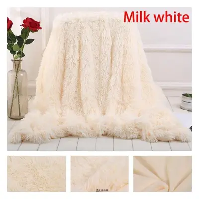 (milk white, 160x200cm) Soft Faux Fur Coral Fleece Blanket Winter Warm Fuzzy Shaggy Fluffy Blank