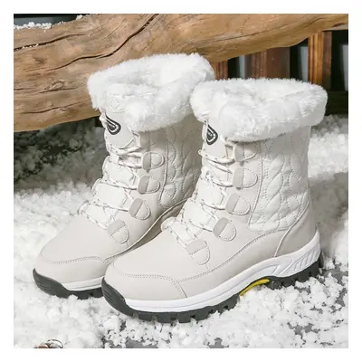 (white, 38) Winter Oversized Versatile High Top Cotton Shoes Thick Sole Waterproof Snow Boots Wo