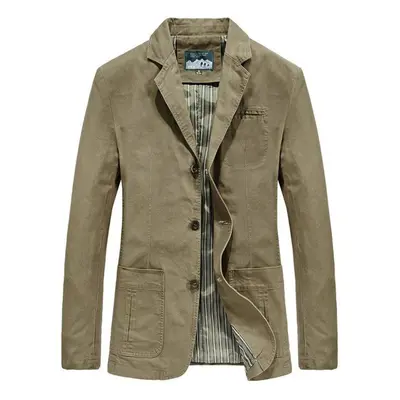 (khaki, XXL) Spring And Autumn Men&apos;s Cotton Jacket Casual Suit Collar Jacket