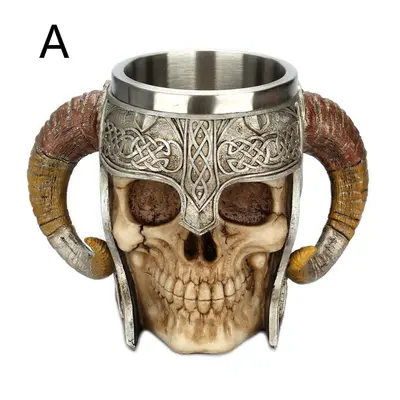 (A 550ml) Stainless Steel Skull Mug Viking Ram Horned Pit Lord Warrior Beer Stein Tankard Coffee