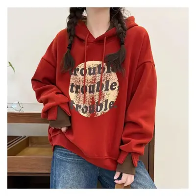 (One Size, orange) Dimanaf Women Hoodies Sweatshirts Pullover Hat Tops Floral Print Winter Cotto