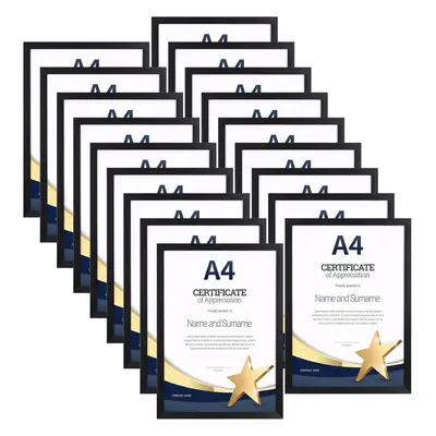 (A4, Black) 18-Pack Black A4 Frames, Slim A4 Picture Frame for Displaying Certificates, Posters