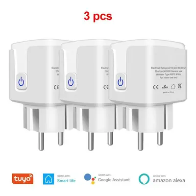 (as the picture, Pcs) Tuya Smart Wifi Plug 20a Eu Smart Socket Outlet With Power Monitor Timer F