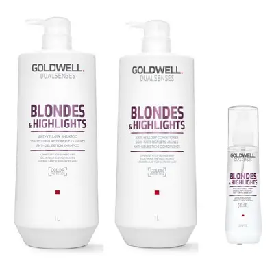 Goldwell Dualsenses Blondes & Highlights A-Y Shampoo 1000ml, Conditioner 1000ml and Serum Spray 