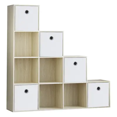 (Oak, White) Durham Cube Staircase Shelf Drawer + Baskets