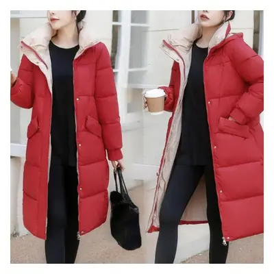 (red, XXXL) Women&apos;s Mid Length Winter Thickened Down Coat Over Knee Coat Solid Women&apos;s